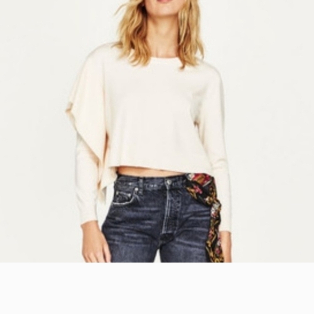 Zara Cropped Crew Neck Gray Sweater Size M, New With Tags!